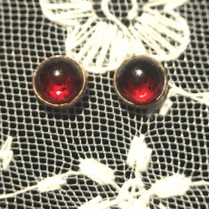 Genuine Baltic Cherry Amber Stud Earrings .925 Silver 6mm Round Gemstones